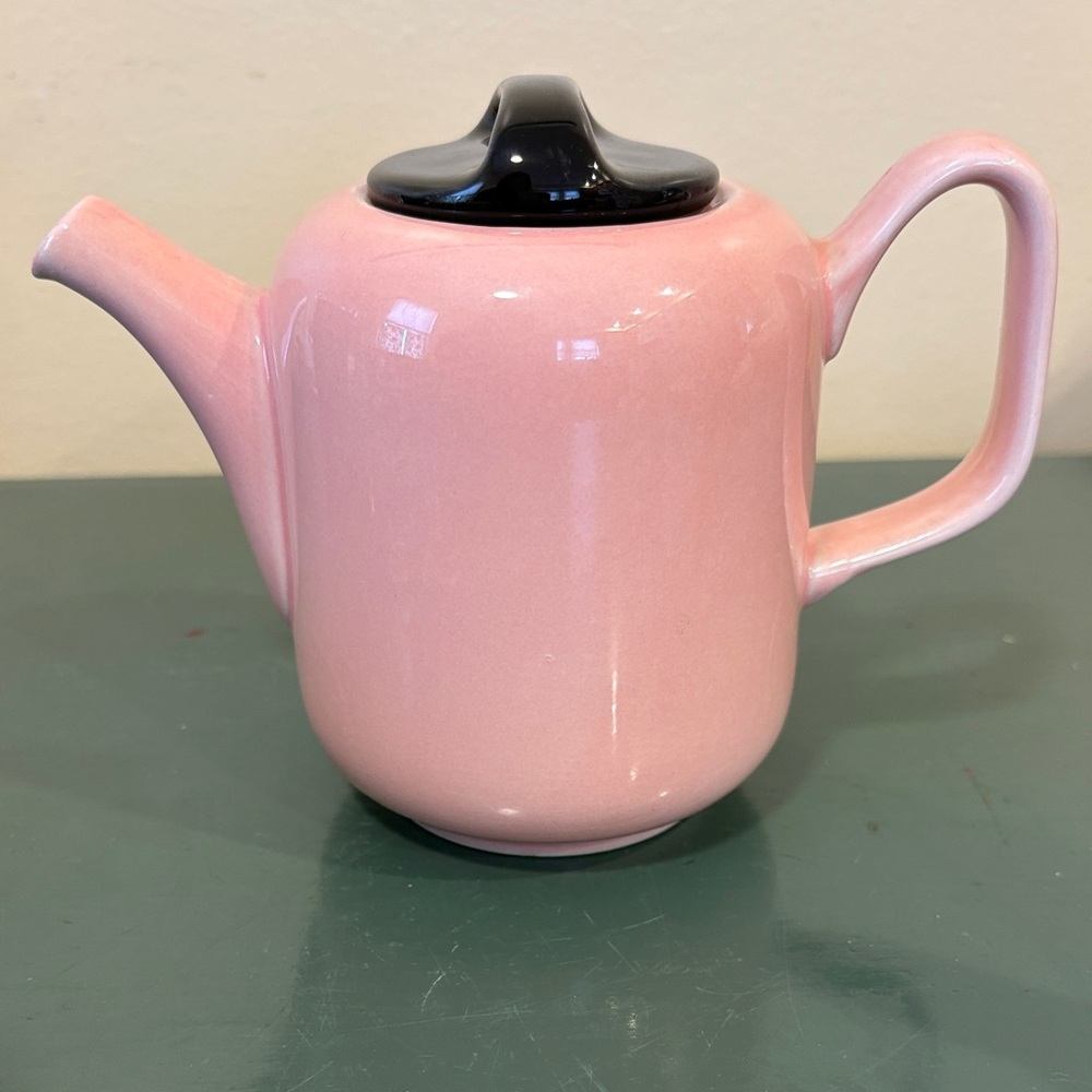Vintage Tongnana Crown Corning Pink Ceramic Teapot with Black Lid